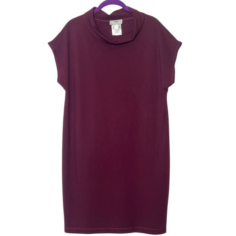 Fuzzi burgundy mock neck dolman cap sleeve stretch t-shirt dress size M